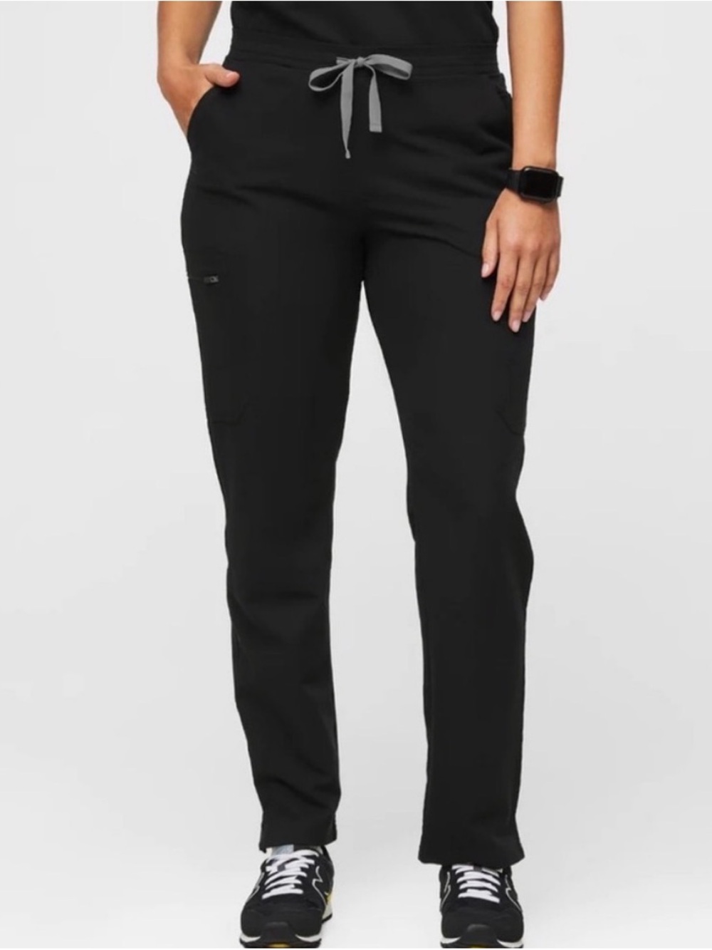 Figs Women's Black Yola Skinny Scrub Pants with Gray Drawstring